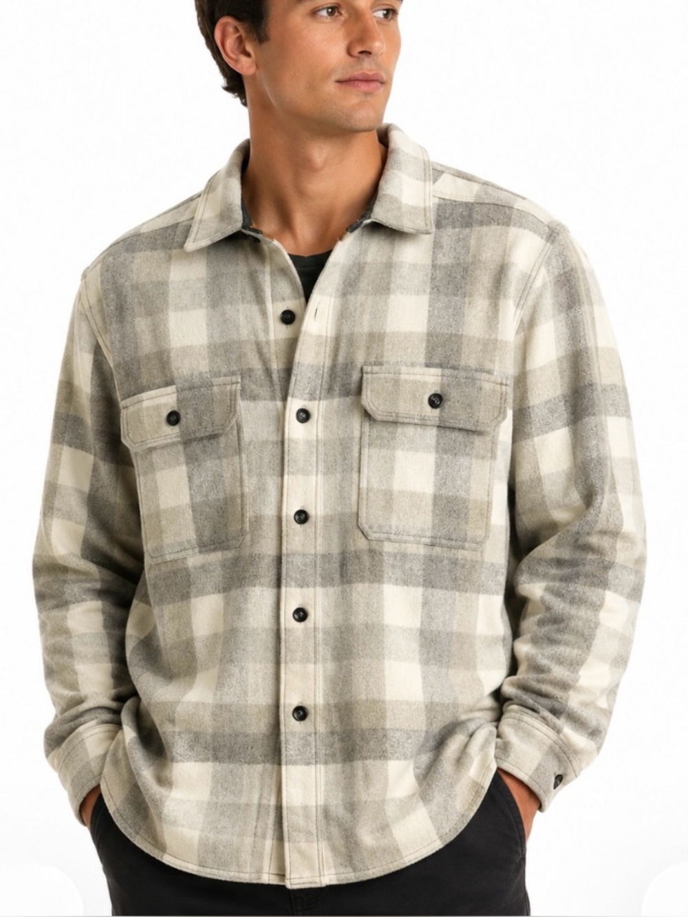 Jeremiah American Legacy Plaid Wool Blend Button-Up Shirt Jacket in Cream & Gray